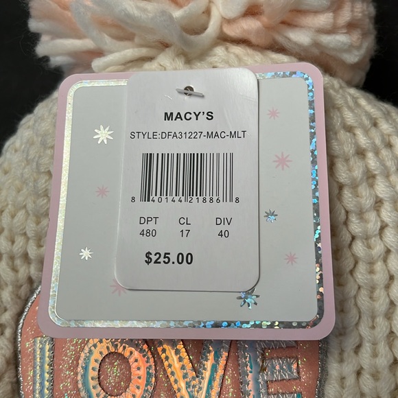 NWT Youth Beanies “Love2Design” Cream Pink “Love” Glitter Heart Girls MSRP $25 - Picture 5 of 7